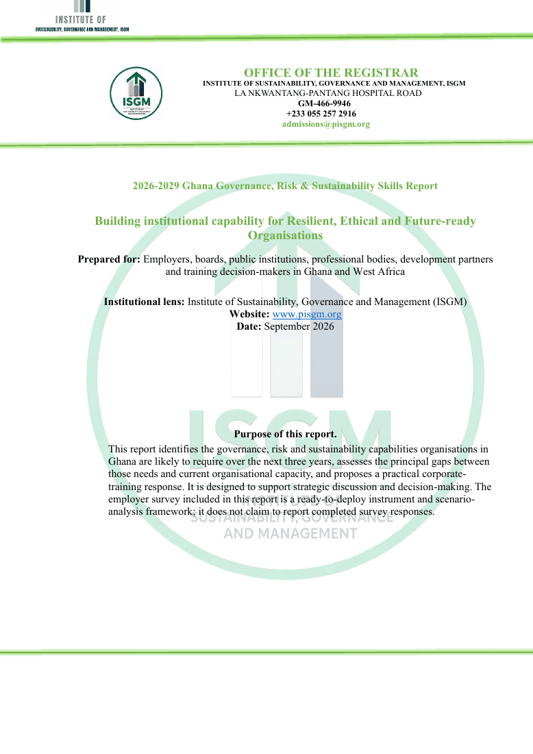 Cover of the Ghana Governance, Risk and Sustainability Skills Report